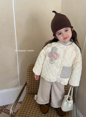 儿童冬季加厚拼接碎花贴布女童花边棉衣外套-72036