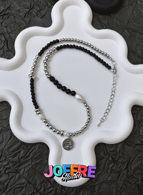 JOFFRE原创甜酷银黑色十二星座锁骨链项链不对称设计百搭项链叠戴