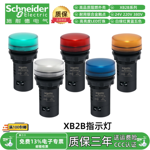 施耐德LED红绿黄白蓝高亮指示灯XB2BVB3LC 24V220V报警信号指示灯