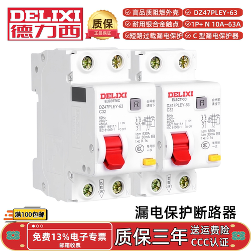 德力西DZ47PLEY-63 16A20A25A32A63A漏电保护断路器C型漏电保护器