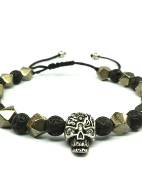 设计师骷髅头黄铁矿火山石手链