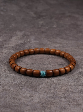 Pohier原矿绿松石印度老山檀手链