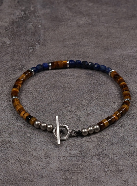 POHIER天然青金虎眼石纯银手链