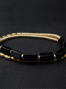 原创设计风复古黄铜珠子黑玛瑙