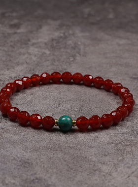pohier天然绿松石红玛瑙手串