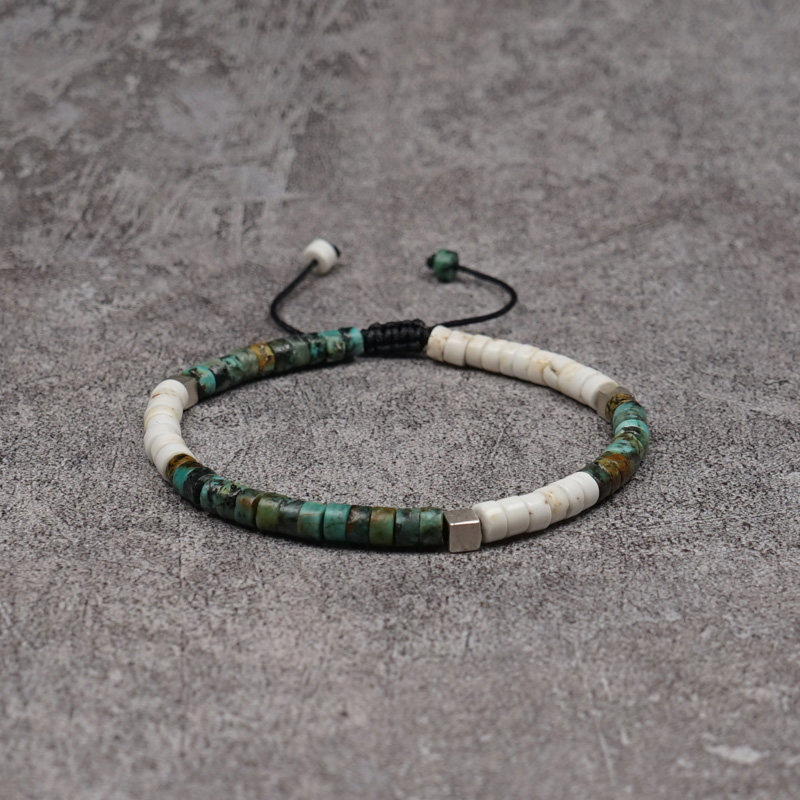 POHIER宝喜儿小众天然绿松白松石925复古银高级感手链情侣串珠