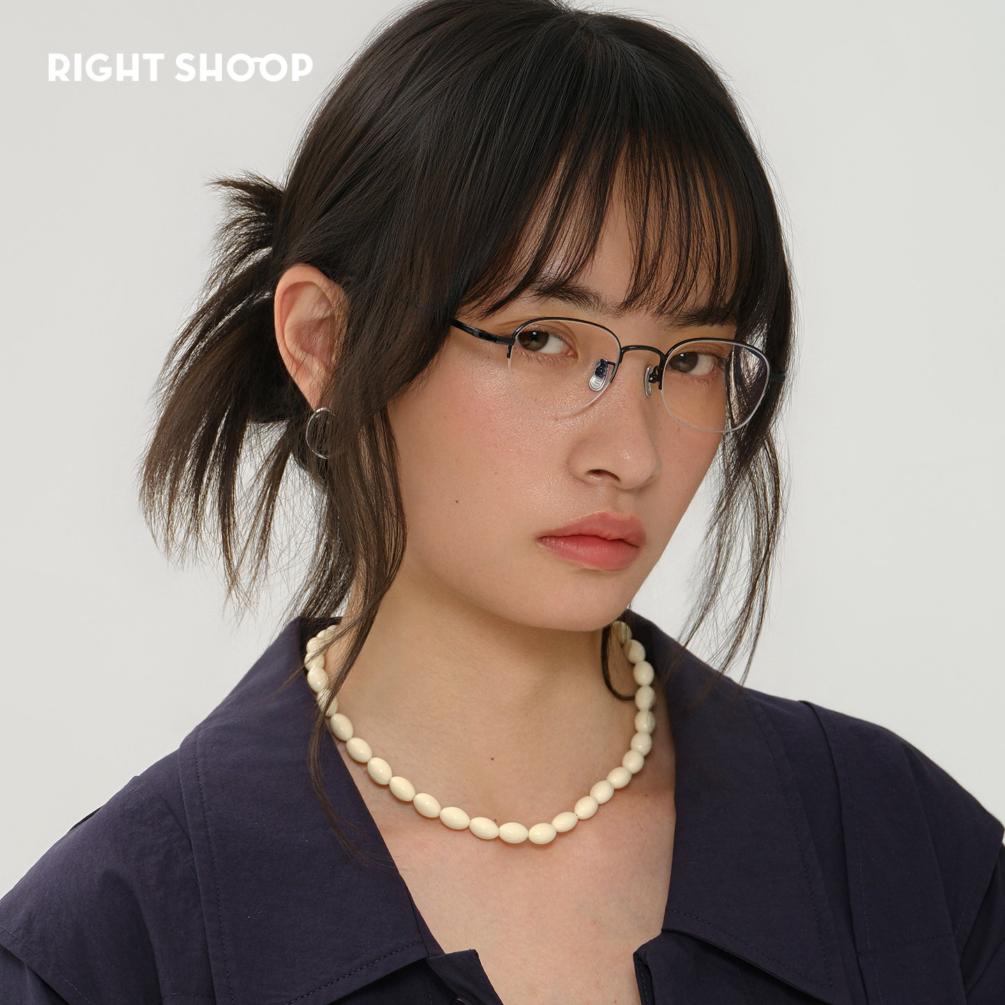 RIGHT SHOOP右店老钱高智感淡颜清冷气质女纯钛半框近视眼镜框架图片