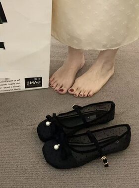 小香风波点玛丽珍女鞋2026夏秋新款蝴蝶结拼色软底淑女单鞋豆豆鞋