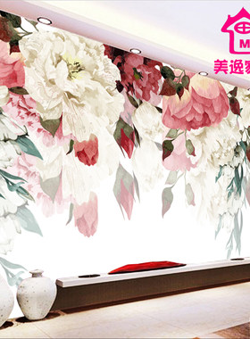 美逸家壁画欧式手绘牡丹床头背景 无缝壁画 电视背景墙 影视墙画