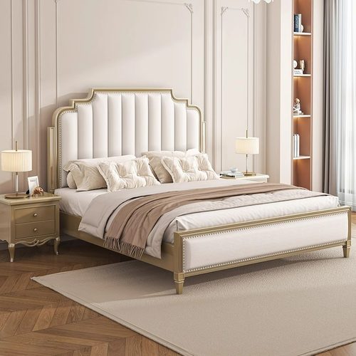 美式轻奢榉木实木床气压储物