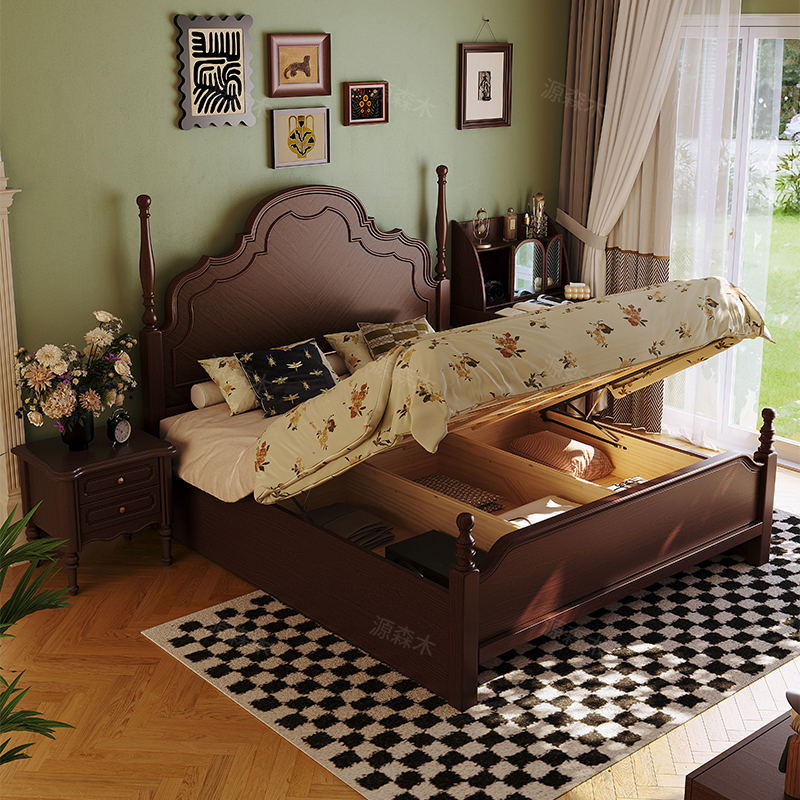 美式轻奢实木安娜床1.8米现代简约主卧室双人大床法式复古1.5婚床