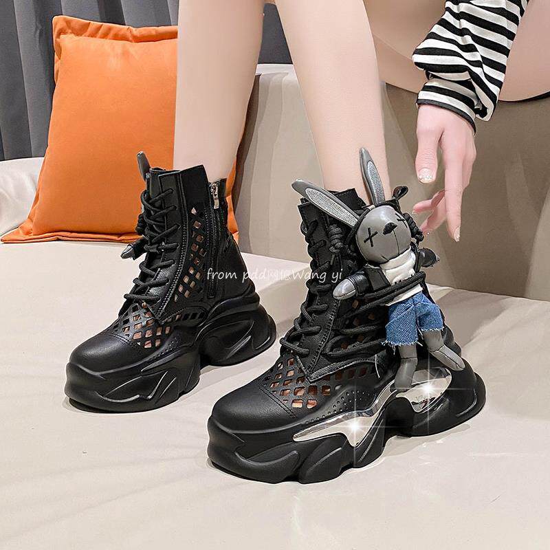 313233小码白色马丁靴女网红爆款兔子厚底女鞋网面透气镂空短靴夏