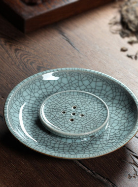 陶瓷功夫茶具干泡台手工养壶盘壶垫壶托青瓷哥窑冰裂圆形蓄水壶承