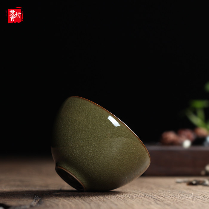 灵青坊青瓷手工杯鱼子纹功夫茶具茶杯哥窑冰裂纹品茗杯主人杯单杯