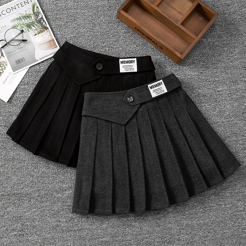 女童半身裙百褶裙毛呢