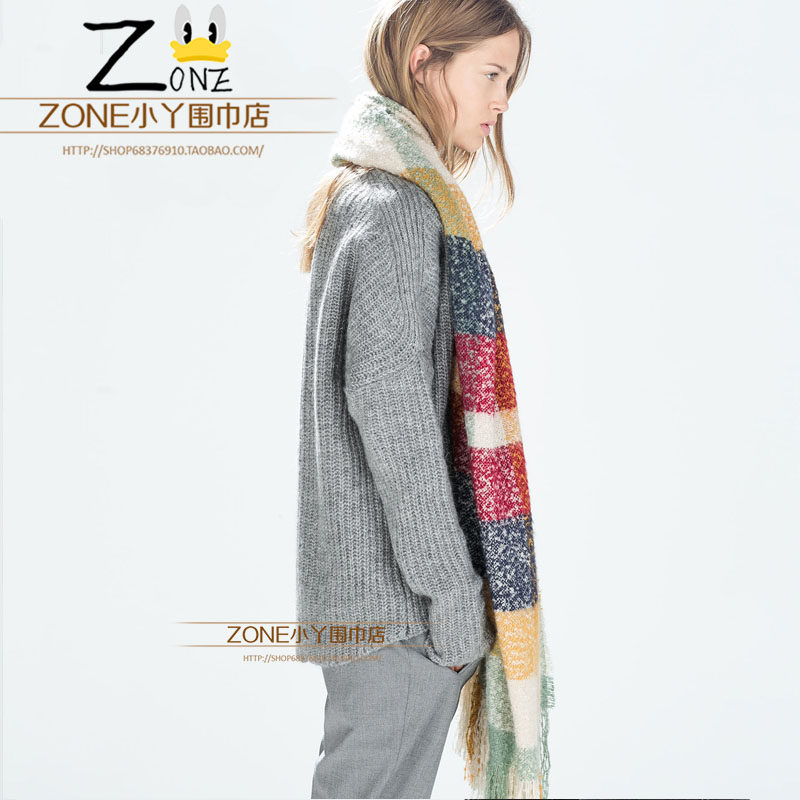 za16款ra韩版秋冬百搭彩色女围巾冬天女士加厚条纹防寒保暖大披肩