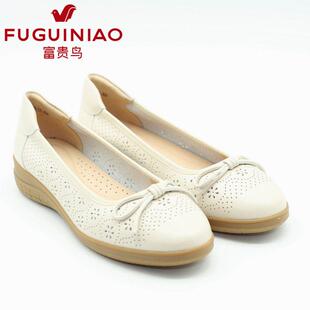 妈妈鞋 富贵鸟女鞋 镂空牛皮矮跟女单鞋 2024夏新款 K48G752C 凉鞋
