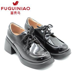 女单鞋 富贵鸟正品 舒适中跟粗跟牛皮乐福鞋 2023秋新款 P390351C 女鞋