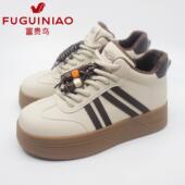 冬厚底真皮系带休闲鞋 富贵鸟高帮鞋 百搭小白鞋 2025新款 子女鞋 板鞋