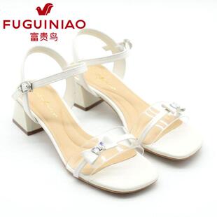 优雅羊皮矮跟女凉鞋 富贵鸟女鞋 时尚 新款 N400323K 2024夏季