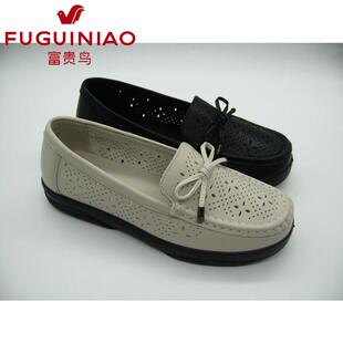 妈妈鞋 富贵鸟女鞋 镂空牛皮矮跟女单鞋 2024夏新款 K451027C 凉鞋