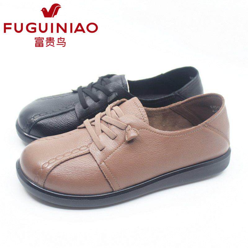 富贵鸟女鞋2024春夏新款舒适矮跟牛皮女单鞋妈妈鞋R451205C-9