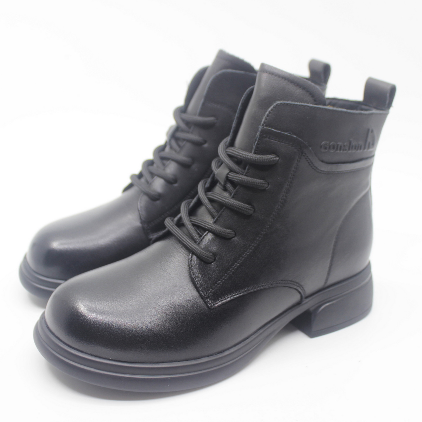 正品富贵鸟短靴2025冬新款绒里粗跟侧拉链牛皮女靴G5AC993CC-9