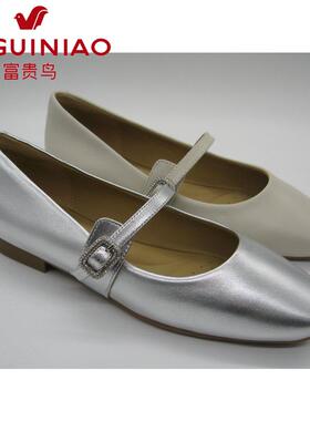 富贵鸟女鞋2025春季新款时尚百搭舒适矮跟羊皮女单鞋F500012K