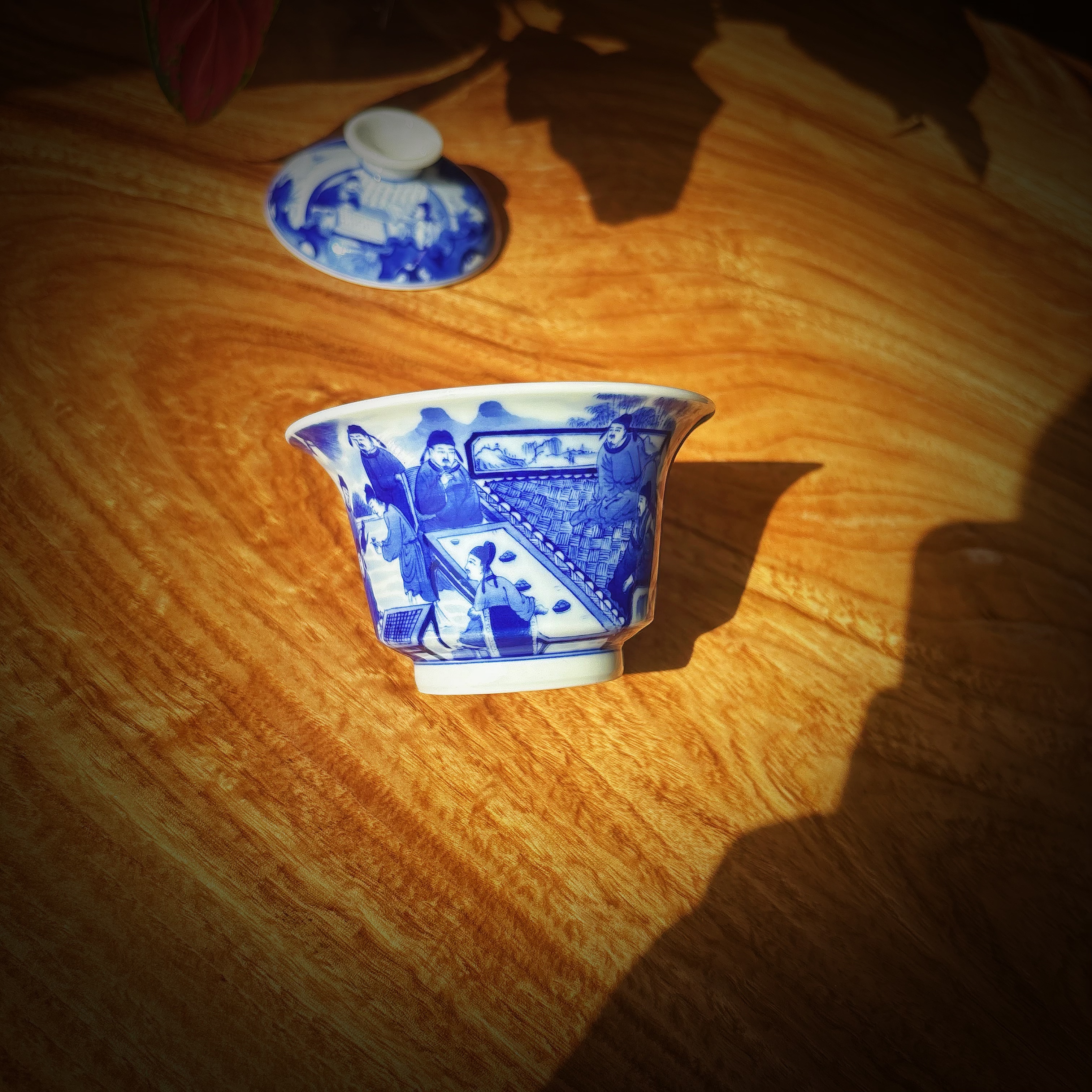 【明·十八学士图】青花二才盖碗 容量120ml 景德镇高端手绘人物