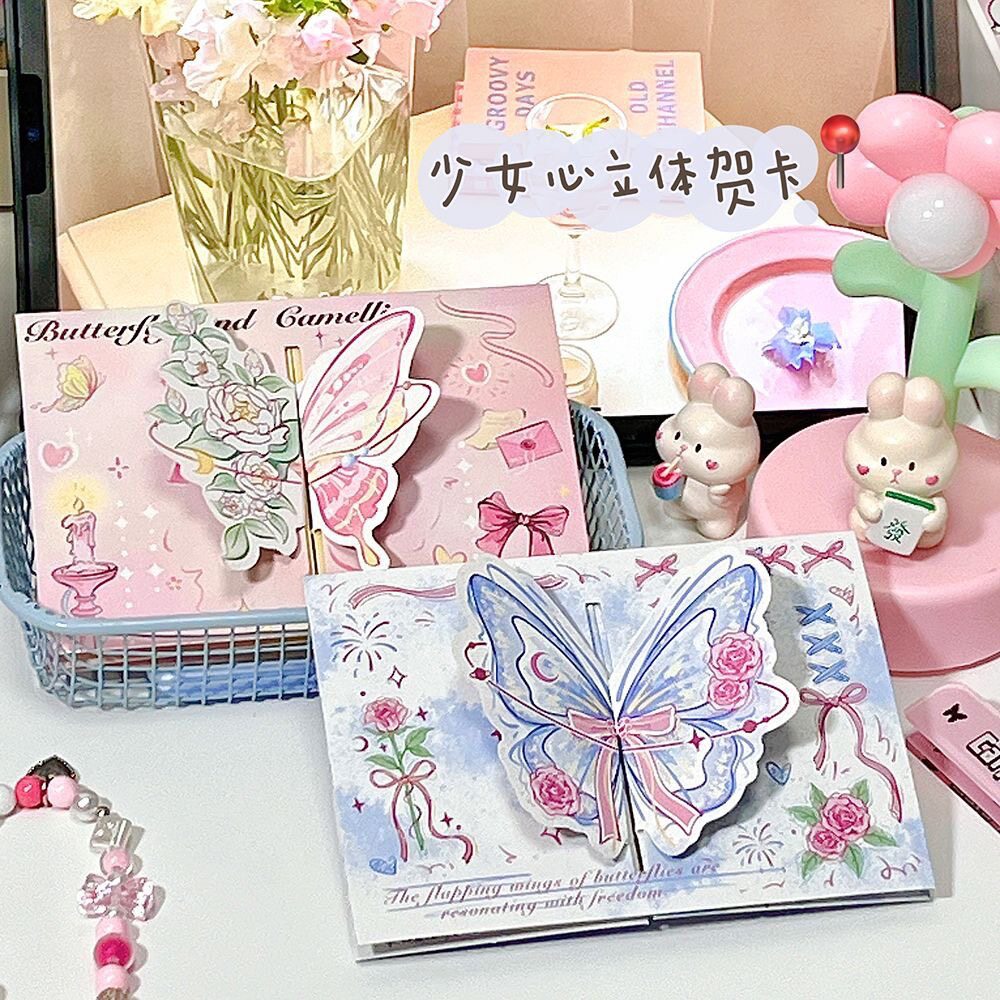 山茶花贺卡浪漫表白生日祝福精致DIY 创意明信片立体图案全国包邮