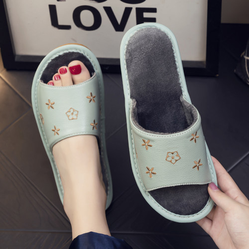 防滑加绒透气四季通用静音棉拖鞋