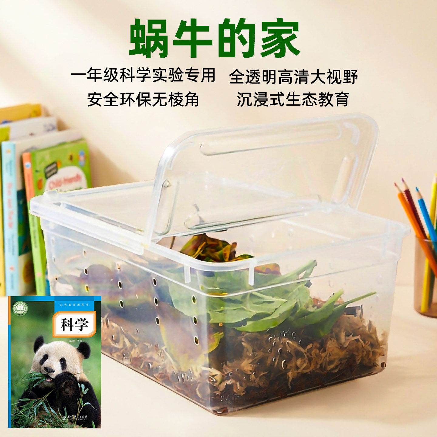 蜗牛的家实验饲养盒椰土苔藓喷瓶棉签塑料片一年级科学小实验套装