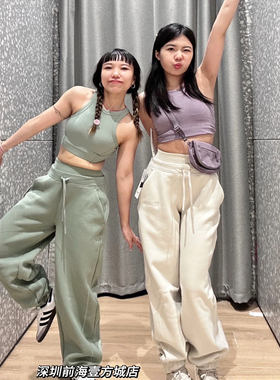 Plush Fleece冬双层高腰内里厚抓绒运动束脚裤卫裤 原Lu面料工艺