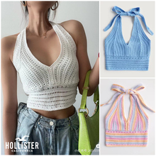 Hollister夏季针织吊带背心女挂脖有内衬镂空V领休闲度假海滩露背