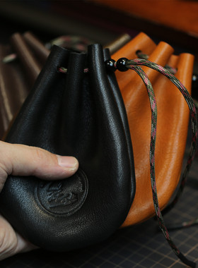 岚屿出品MBOX植鞣牛皮束口零钱包 皮质收纳包 文玩手串核桃