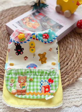 原创手工宠物衣服狗狗猫咪春夏情侣款围兜娃娃领马甲泰迪比熊小马