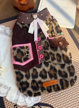 原创手工定制宠物衣服狗狗猫咪秋冬羊绒豹纹衬衫马甲泰迪比熊小马