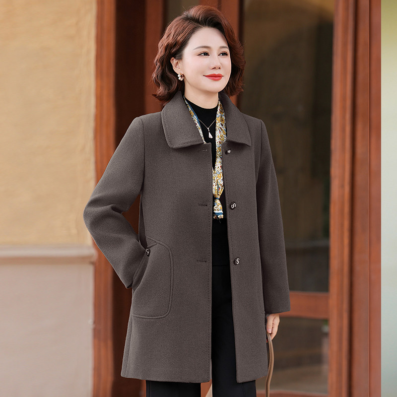 中老年妈妈双面羊毛大衣女中长款呢子洋气高贵毛呢外套秋冬装新款