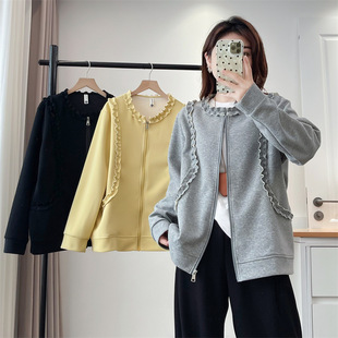 夹克外套2520 200斤胖MM米豆朗上野熊开衫 2025秋冬加肥加大码 女装