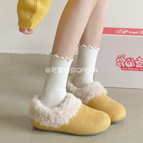 可爱的你毛毛勃肯鞋子女2025新款爆款冬季保暖加绒休闲板鞋二棉鞋