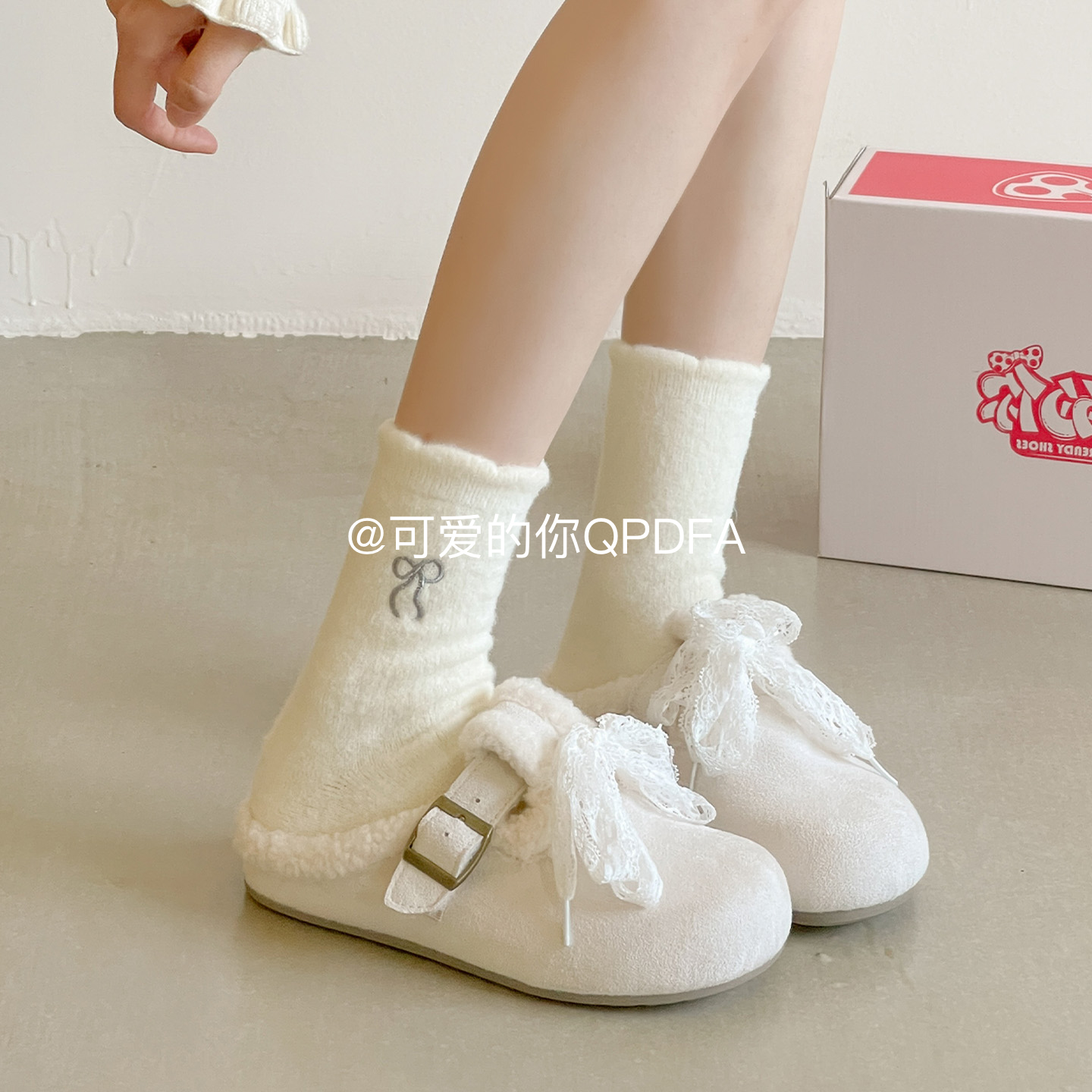 可爱的你毛毛勃肯半拖鞋女秋冬外穿一脚蹬女鞋保暖加绒厚底穆勒鞋