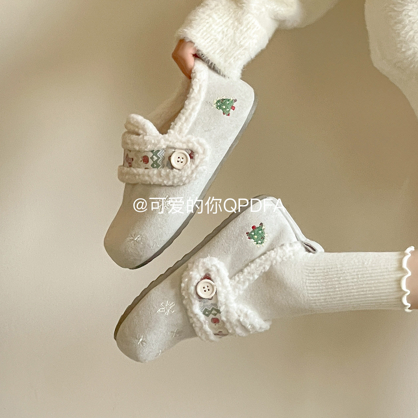 可爱的你圣诞加绒勃肯鞋子女2025新款冬外穿一脚蹬毛毛鞋保暖棉鞋,女鞋,勃肯鞋/软木鞋,淘宝优惠券,粉丝福利购,淘宝优惠卷