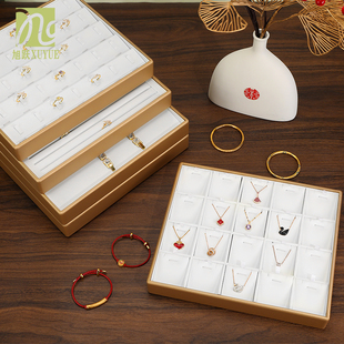 黄金珠宝首饰展示盘项链吊坠戒指手镯首饰托盘金白拉丝叠放首饰盘