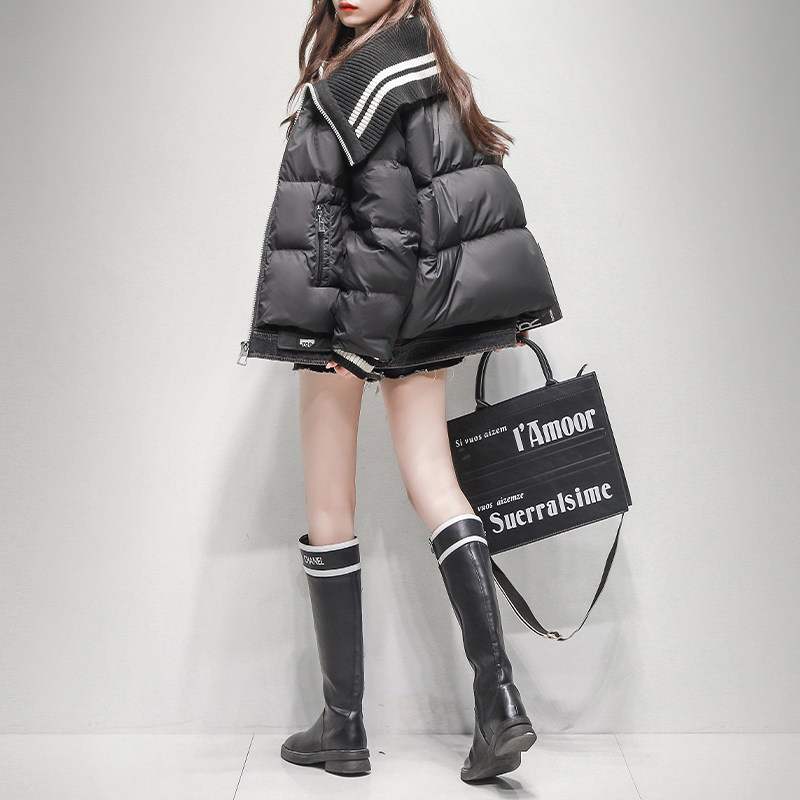 久拉拉黑色海军领白鹅绒羽绒服女