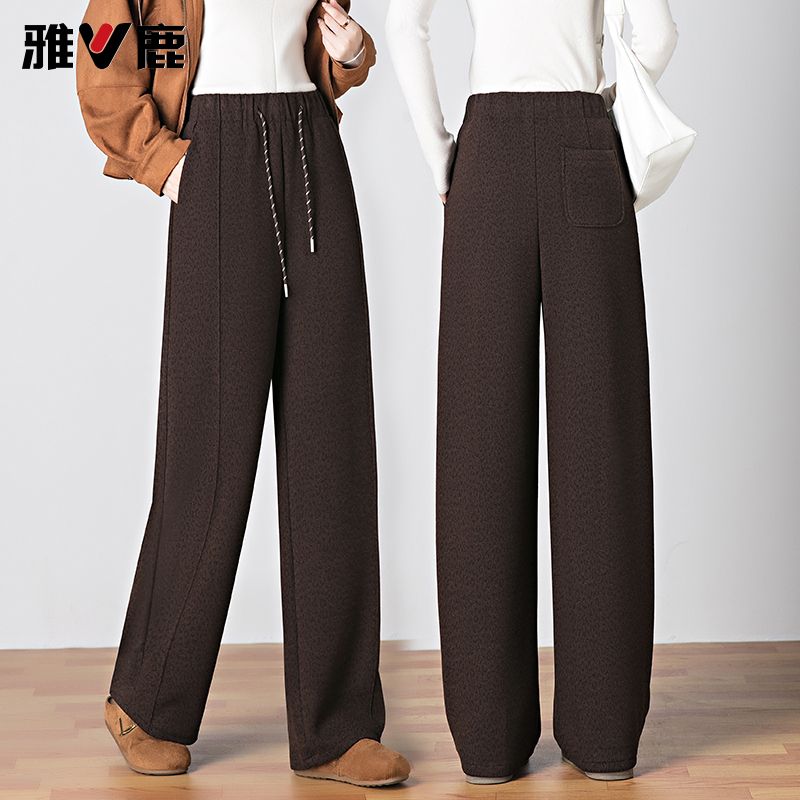 雅鹿咖色羊绒毛呢弯刀裤女冬加厚