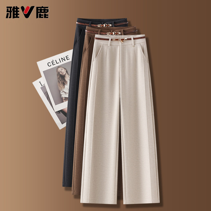 雅鹿燕麦色羊毛阔腿裤女冬季加厚