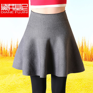 秋冬季外穿加绒加厚假两件打底裤裙裤女显瘦带针织裙子新款连裤裙