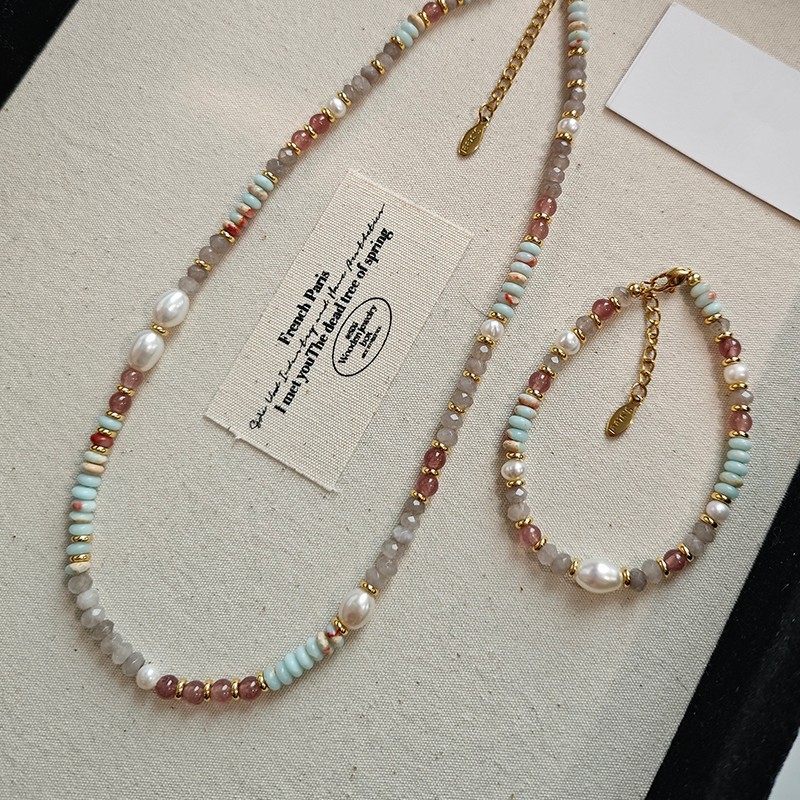 淡水珍珠混色天然石手链夏日多巴胺项链气质网红寿山石玛瑙锁骨链,特色手工艺,其他特色工艺品,淘宝优惠券,粉丝福利购,淘宝优惠卷