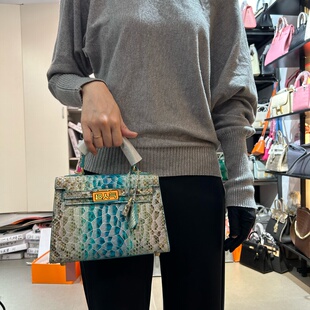 2025蟒蛇皮凯丽22Cm(手缝蜡线)高级质感手提单拎斜跨包休闲百搭