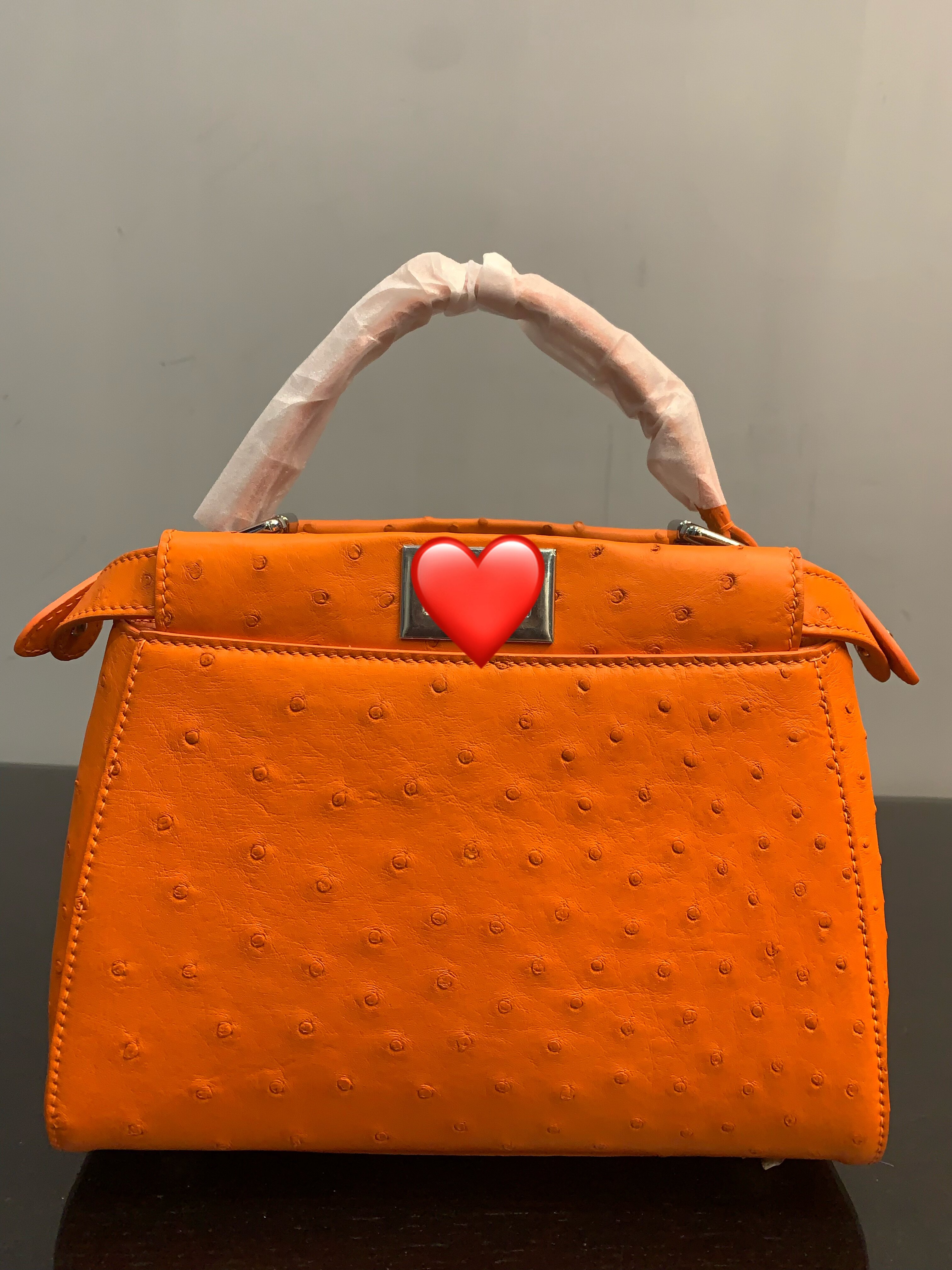 2024南非鸵鸟皮手提肩斜挎包级感真皮小猫 包23cm(手缝蜡线)